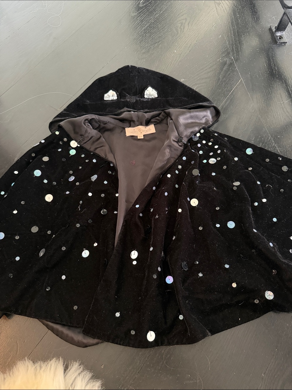 Tutu Du Monde Black Sequin Hooded Velvet Cape - Kids